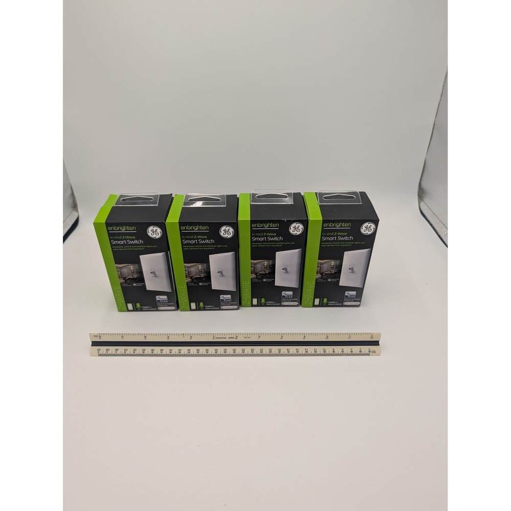 Lot of 4 GE Enbrighten Z-Wave Plus In-Wall Smart Switch White Toggle 14292